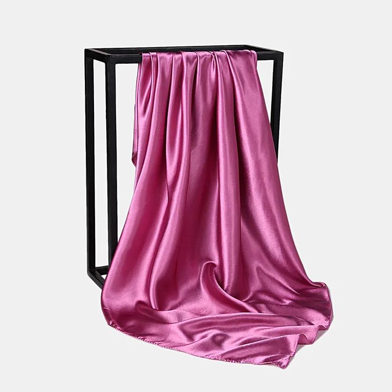 90Cm Solid Colors Neckerchief Hijab Scarf For Women Silk Satin Headband Hair Scarves Female Square Shawls Head Scarfs For Ladies