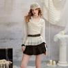 UNIFREE Slim-Fit Cowl Neck Ruffle Tee with Belt