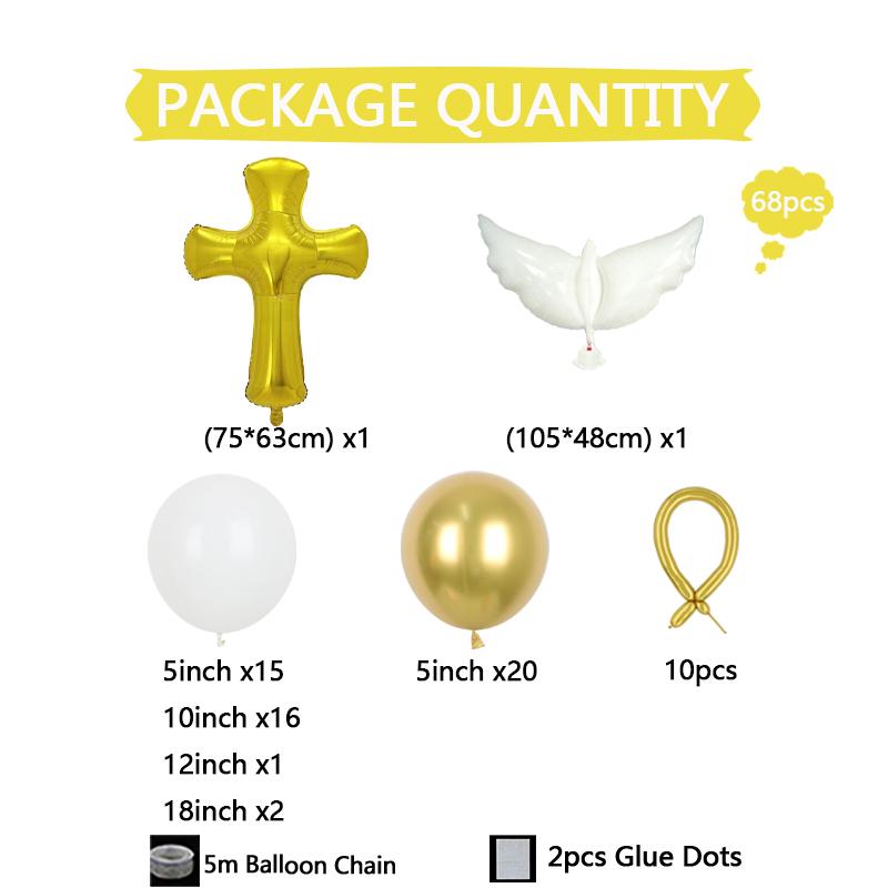 

68pcs Baby Baptism Easter Cross Foil Balloons First Holy Communion Religious decor God Bless Christening Jesus Pentecost Globos As The Picture
