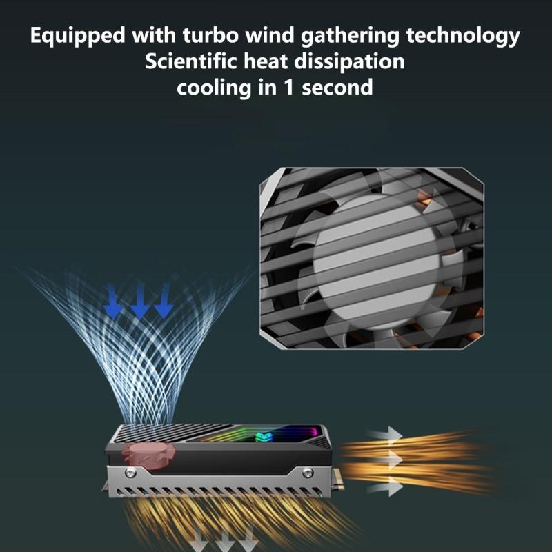 M.2 2280 Solid Disk Heatsink Aluminum Heat Dissipation With ARGB Fan and Metal Thermal Pad For Hard Disk Heat Sink