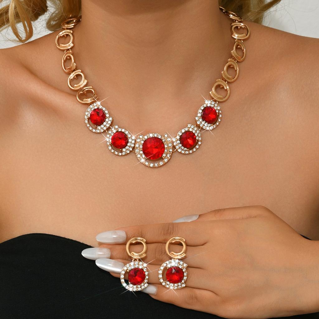 2026 European and American Inlaid Ruby Bridal Jewelry Set Fashionable Versatile Holiday Dating Senior