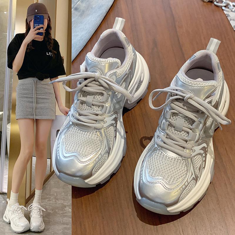 Breathable Mesh Soft Bottom Pops Shoes Spring and Summer Thin Section Thick Bottom Sports Casual Ins Tide Female