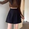 Drapey High-Waist Wide-Leg Pants: Korean Style Autumn 2025 Black A-Line Slimming Casual Shorts for Women