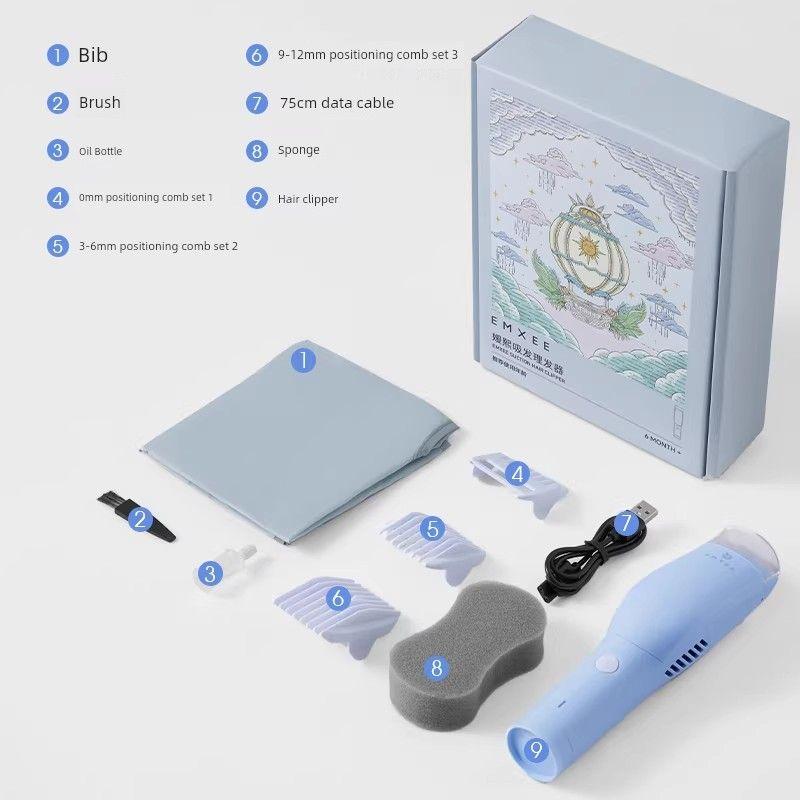 Qianxi Baby Hair Clipper Automatic Hair Suction Hair Clipper Baby Special Shaving Electrical Hair Cutter Kids Hair Cutting Handy Gadget Theo Blue