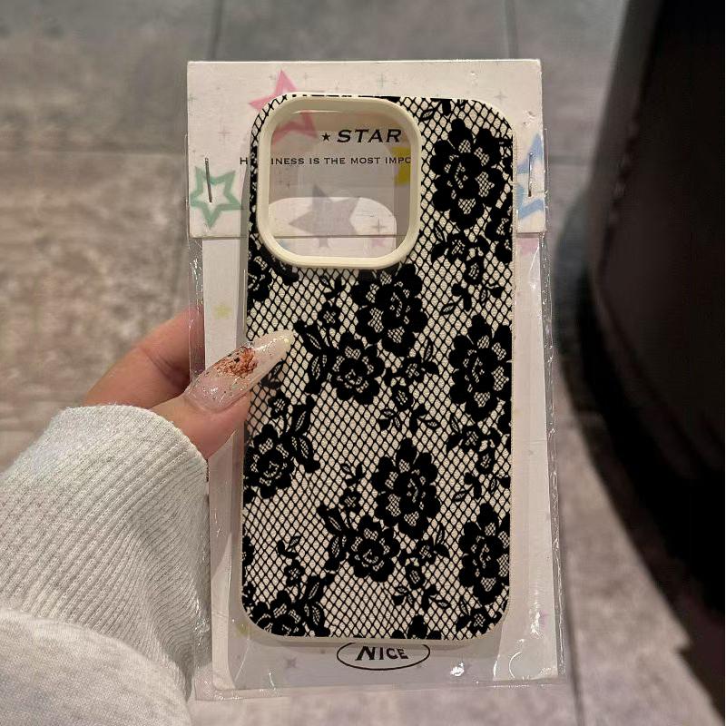 Korean INS Black Lace Rose Phone Case For Xiaomi Redmi Note 15 14 13 12 11 Pro Plus 14C 15C 13C 12S 11 10 Lens Protection Cover