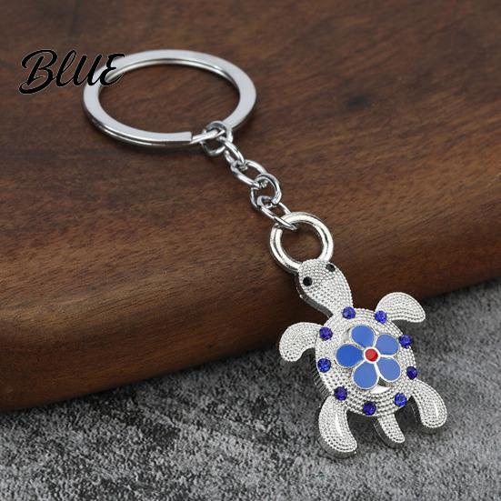 Turtle Key Ring Rhinestone Flower Keychain Luxury Alloy Car Decorative Animal Charm Ring Keychain Pendant for Backpacks Handbag Decoration