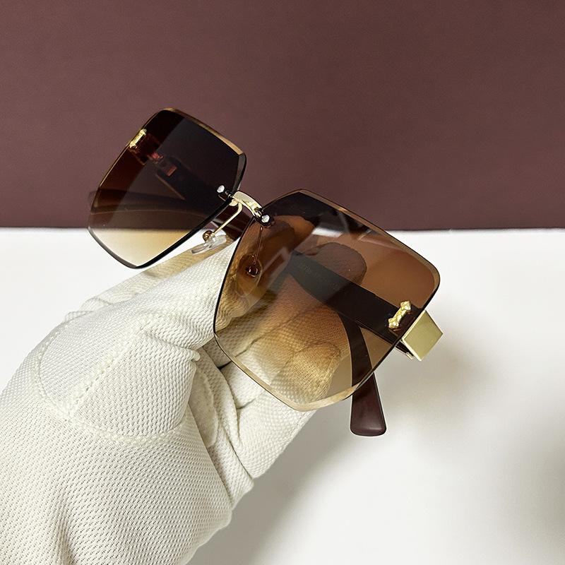 Sunglasses Women'S High-End Sense Rimless Trimmed Pattern Glasses Loner Voe Fashion Casual Sunglasses