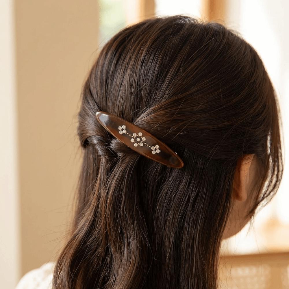Vintage Acetate Hair Clip Retro Rhinestone Side Bangs Clip Y2K Spring Clip  Gift Presentation