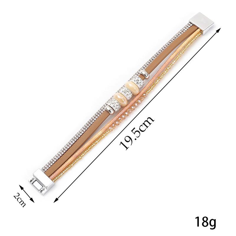 Ceramic Beads Leather Bracelet For Women Retro Boho Crystal Chain Multilayer Wide Wrap Jewelry Accessories