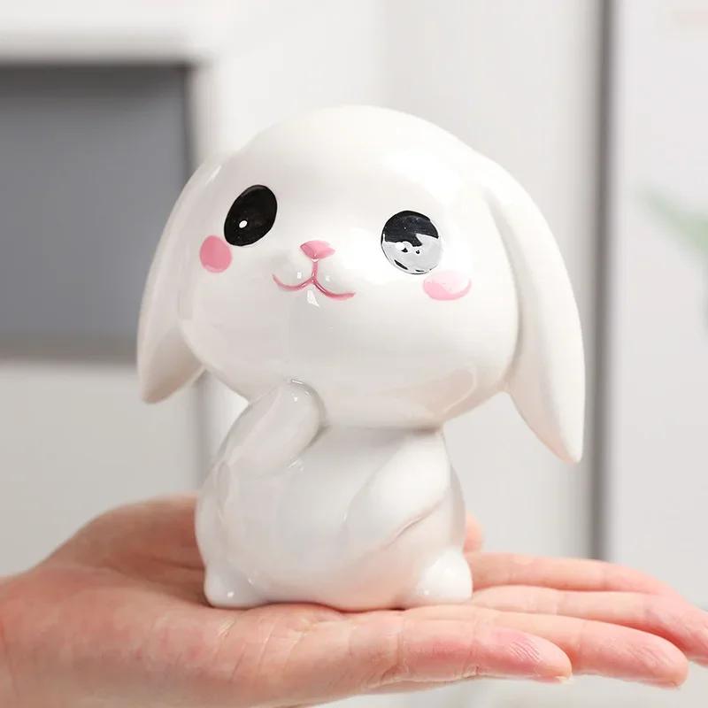 Cute Rabbits Ceramics Piggy Bank Creative Coin Money Storage Jar Creative Cute Girls Boys Birthday Gift Home Desktop Decoration