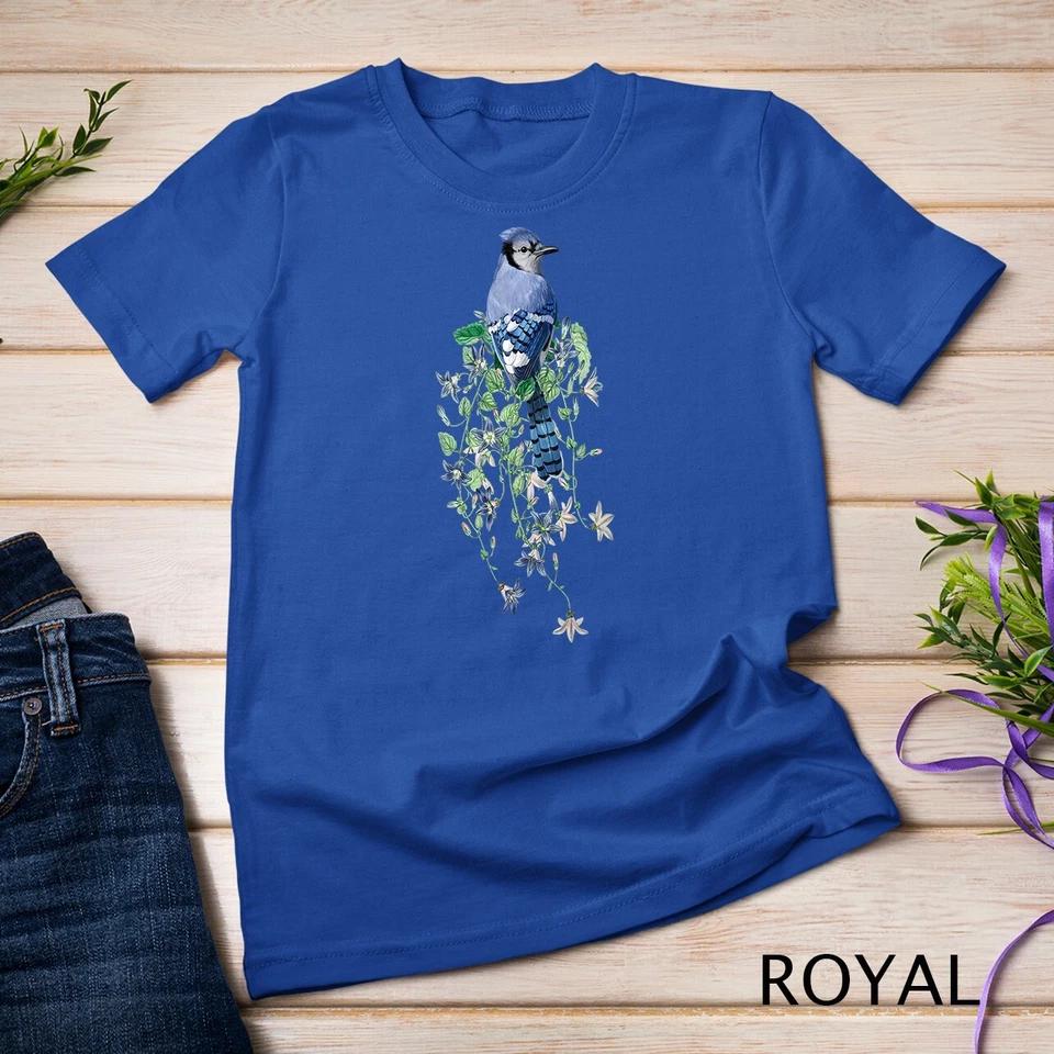 Flowers and Blue Jay Unisex T-shirt 12 S