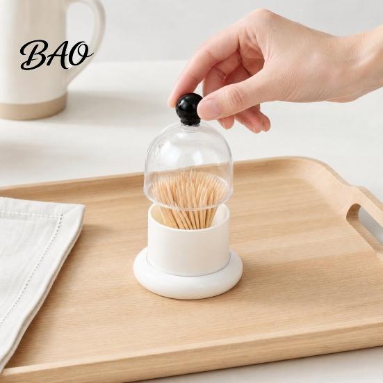 Desktop Toothpick Holder Dispenser with Clear Dome Lid, Modern Tooth Picks Storage Box Container, Kitchen Dining Table Jar Lid