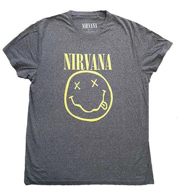 Nirvana Giallo Sorriso Grigio Maglietta Ufficiale T-Shirt Uomo Unisex