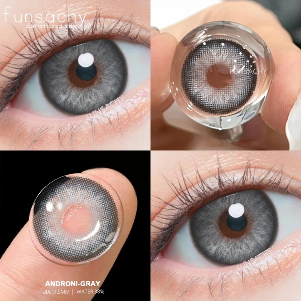 FUNSACHY 2 st Nya Färgglada Kontaktlinser för Ögon Koreansk Stil Mode Linser Y2k Blå Ögonlinser Colorcon Årlig Grå Ögonlins