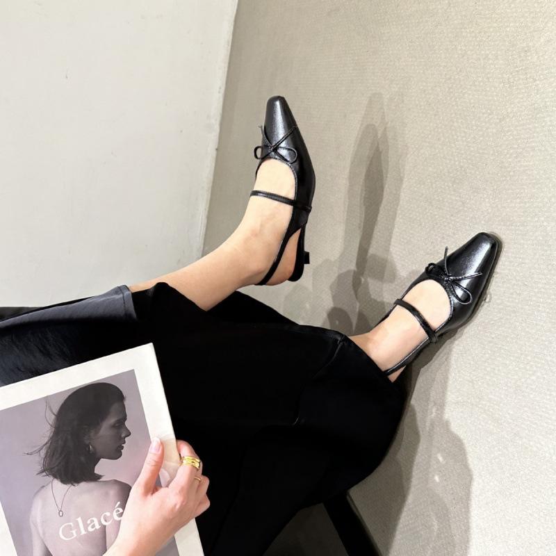 French Low Heel Small Heel Bag Head Sandals Shoes 2025 New Spring and Summer Bow Evening Single Shoes French Square Head