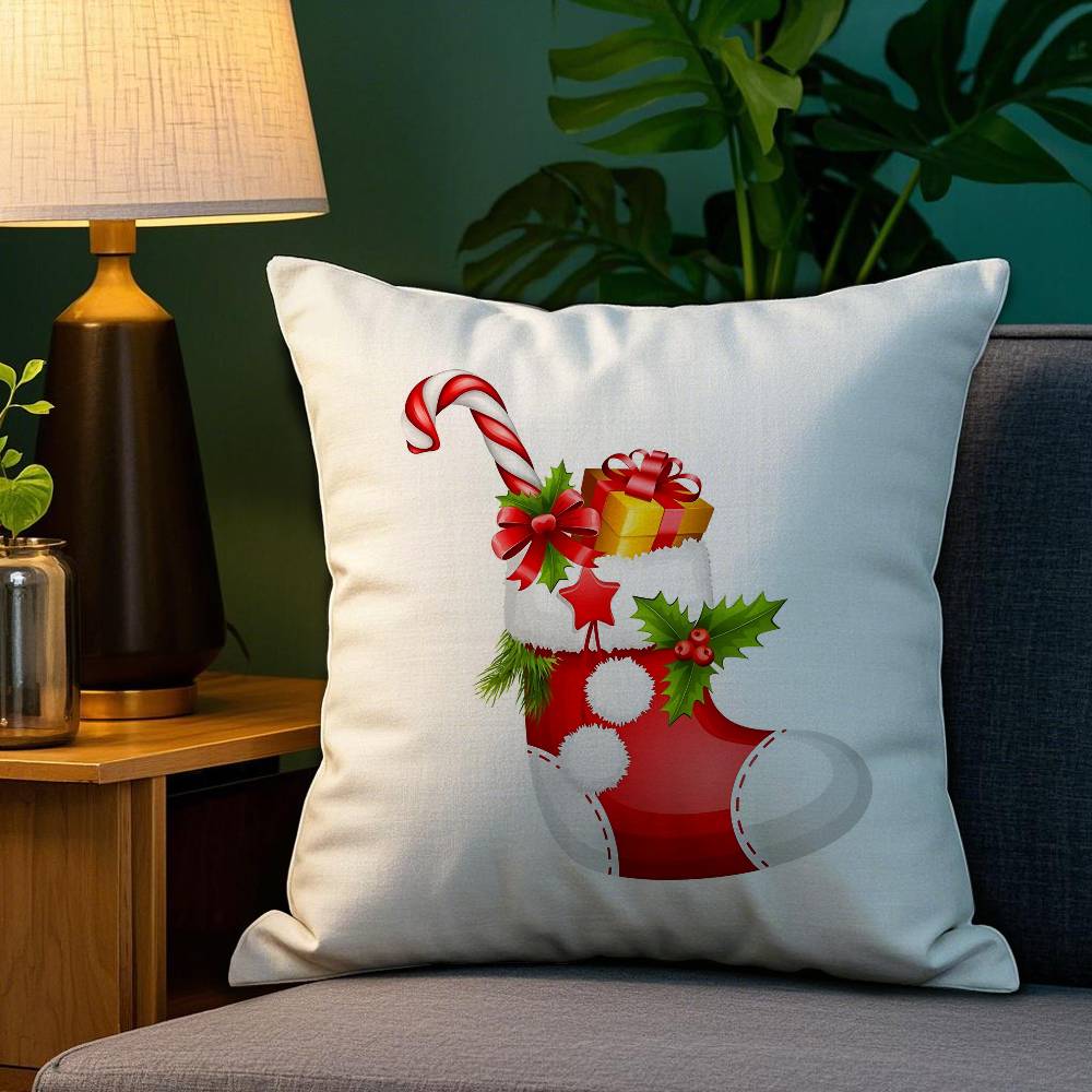 

red socks Merry Chrismas Pillow Case Sofa Living Room Bedroom Double-sided Printing Square Cushion Nap Time Cushion Cover 12x12Inch