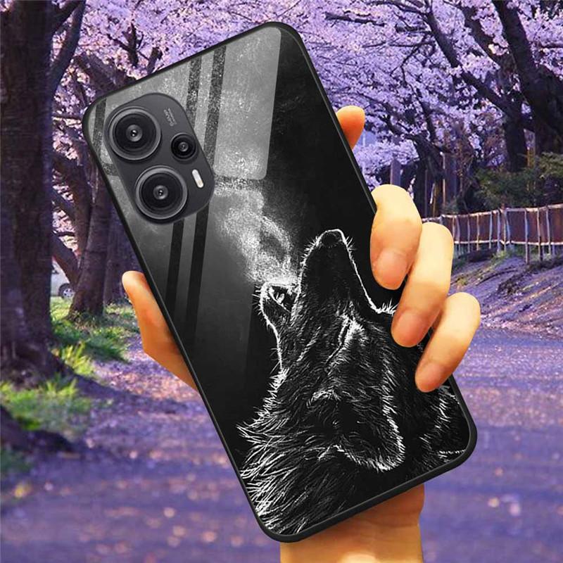 For Xiaomi Poco F5 5G / F5Pro Case Tempered Glass Lake Moon Hard Phone Cover for POCO F5 Pro Capas Funda on PocoF5 Luxury Coque