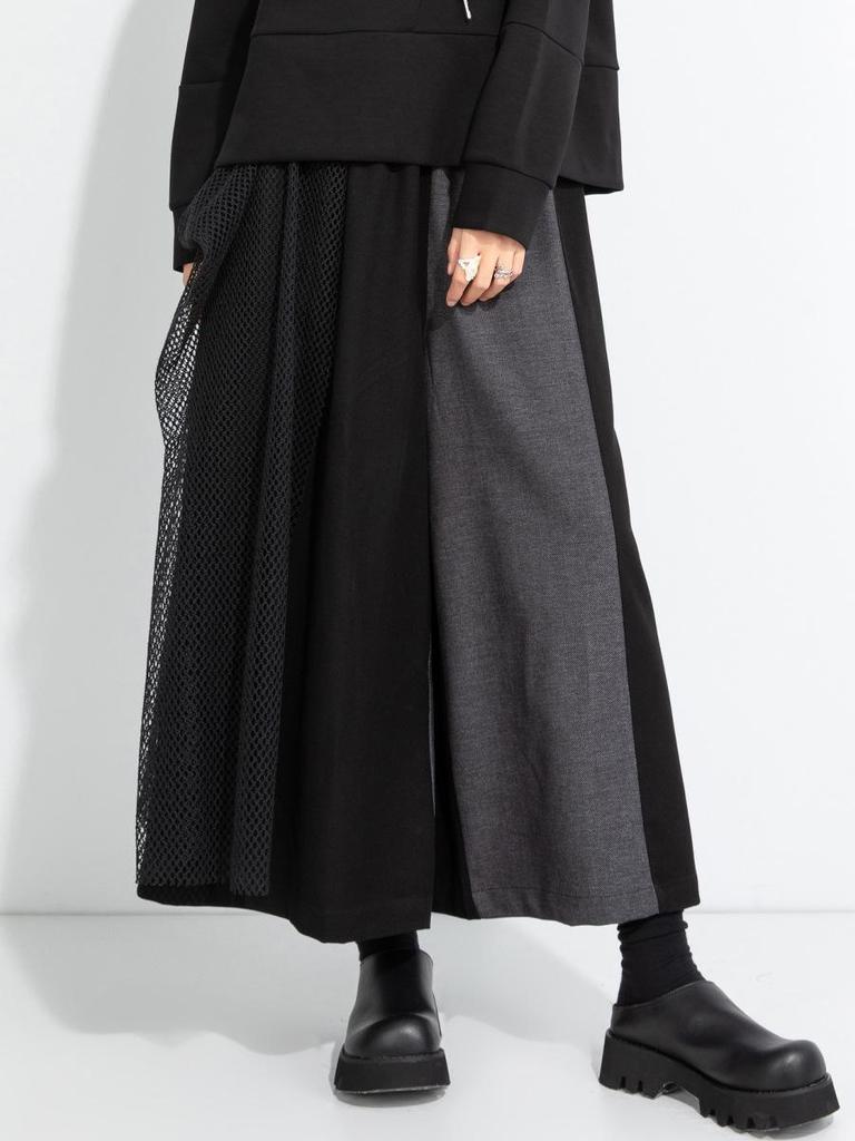 2025 Autumn/Winter Niche Fashion Elastic Waist Patchwork Wide-Leg Culottes Plus Size