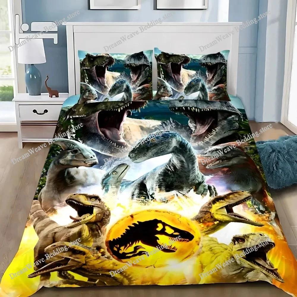 Dinosaur Duvet Covers Pillowcases Set Polyester Lovely Pattern 3D Cartoon Quilt Cover Custom Bedding Set Queen Size741