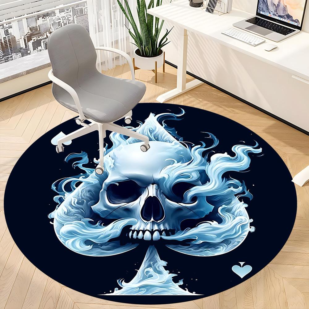 1pc Skull Ace Office Round Area Rug, Under Office Chairs Bedroom Living Room Home Decor, Room Deco, Available in Various Sizes