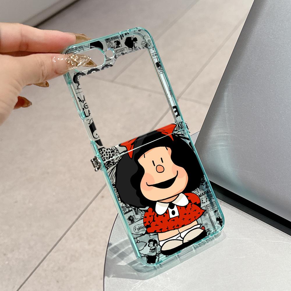 

Cute M-Mafaldas Girl Metal Connector Phone Case for Samsung Galaxy Z Flip3 Flip4 Flip5 Flip6 Flip7 Candy Color Soft TPU Samsung Z Flip5 5G