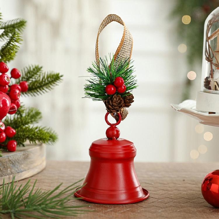 Christmas Bells Decors with Hanging Rope Pine Cone Bowknot Vintage Metal Bells for Tree Wreath Door Wall Decorations