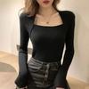 Autumn and Winter Women Pullover Sweater Long Sleeve Pullover Basic Top Elastic Female Solid Knitted Jumper Fake Two-piece Knitted Top