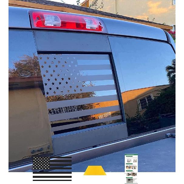 

Xinghe for Toyot@ Tacoma 2005-2023, American Flag Decals for Truck Back Sliding Window, Matte Black USA Flag Decal for Truck Back Window, Waterproof For 19-26 Chevy Silverado