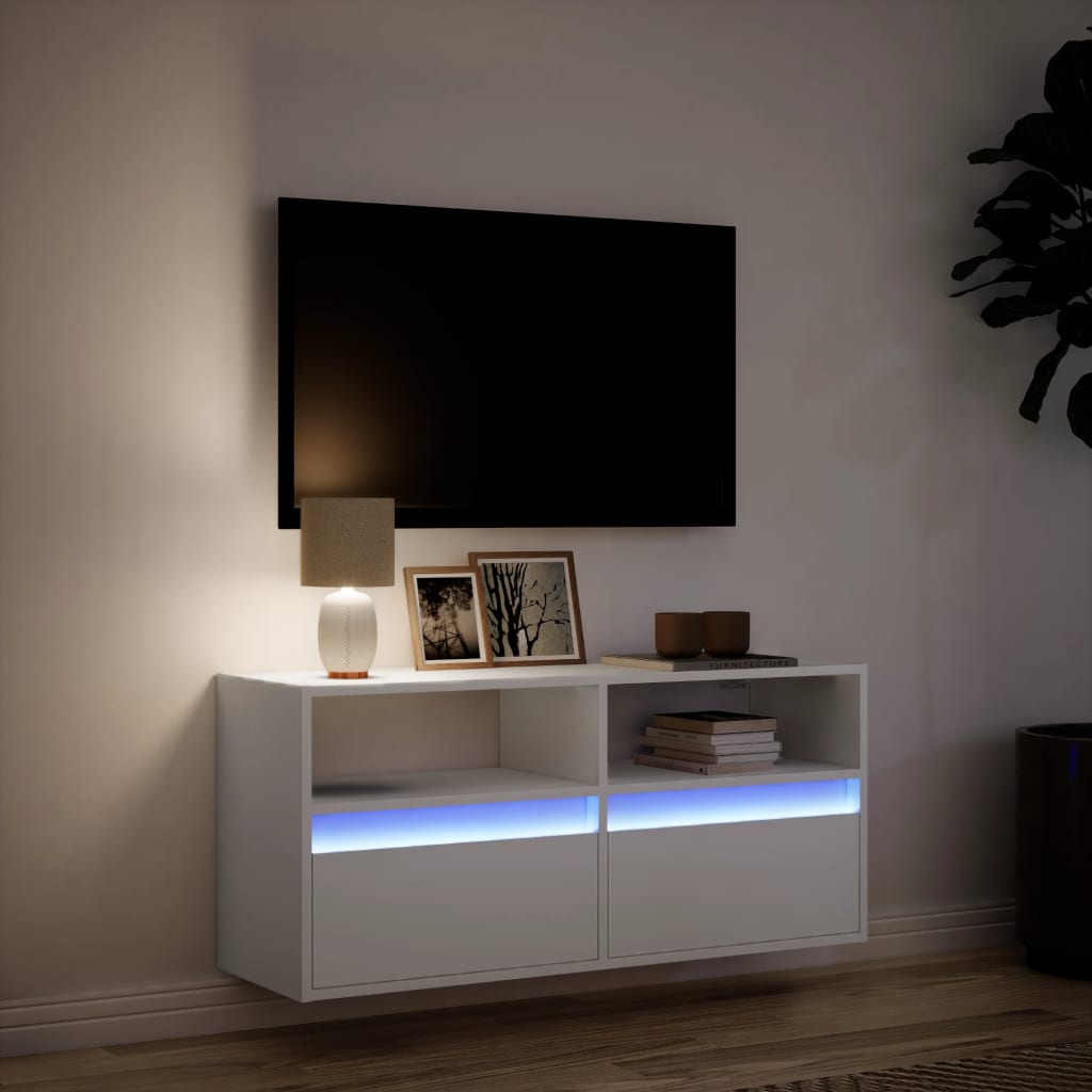 TV Wall Cabinet with LED Lighting White 100 X 31 X 45 Cm