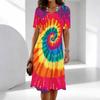 Plus Size Women Round Neck Short Sleeve Dress Fresh Leaf And Flower Print Loose Dress For Summer Daily Life