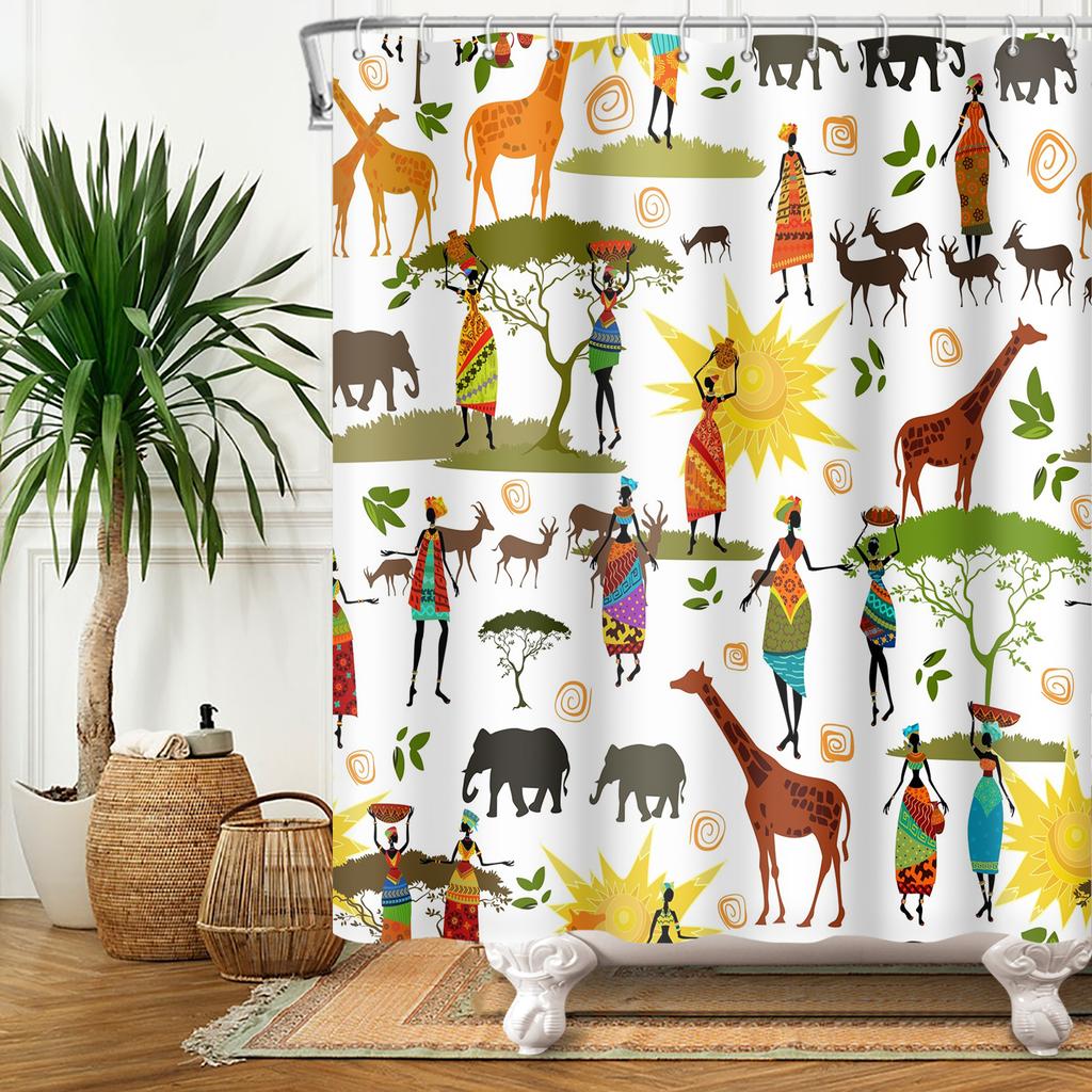 Cartoon Shower Curtain for Bathroom Kids Rainbow Cloud Sun Stars Flower Unicorn Cute Animals Waterproof Bath Curtain Home Decor