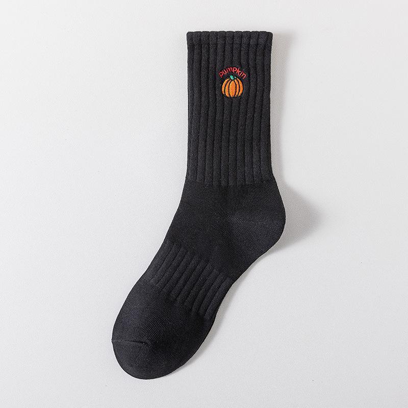 Cityboy Men’s Autumn/Winter White Cartoon Embroidery Socks - Trendy, Sweat-Absorbing Mid-Calf Sports Socks
