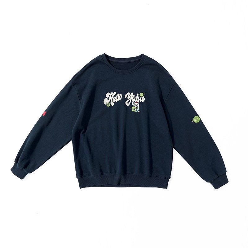 and Autumn Children s Clothing Korean Style Girls  Versatile Long-Sleeved Sweatshirt for Older Children Loose Embroidered Top Children s Pullover Dark Blue 170