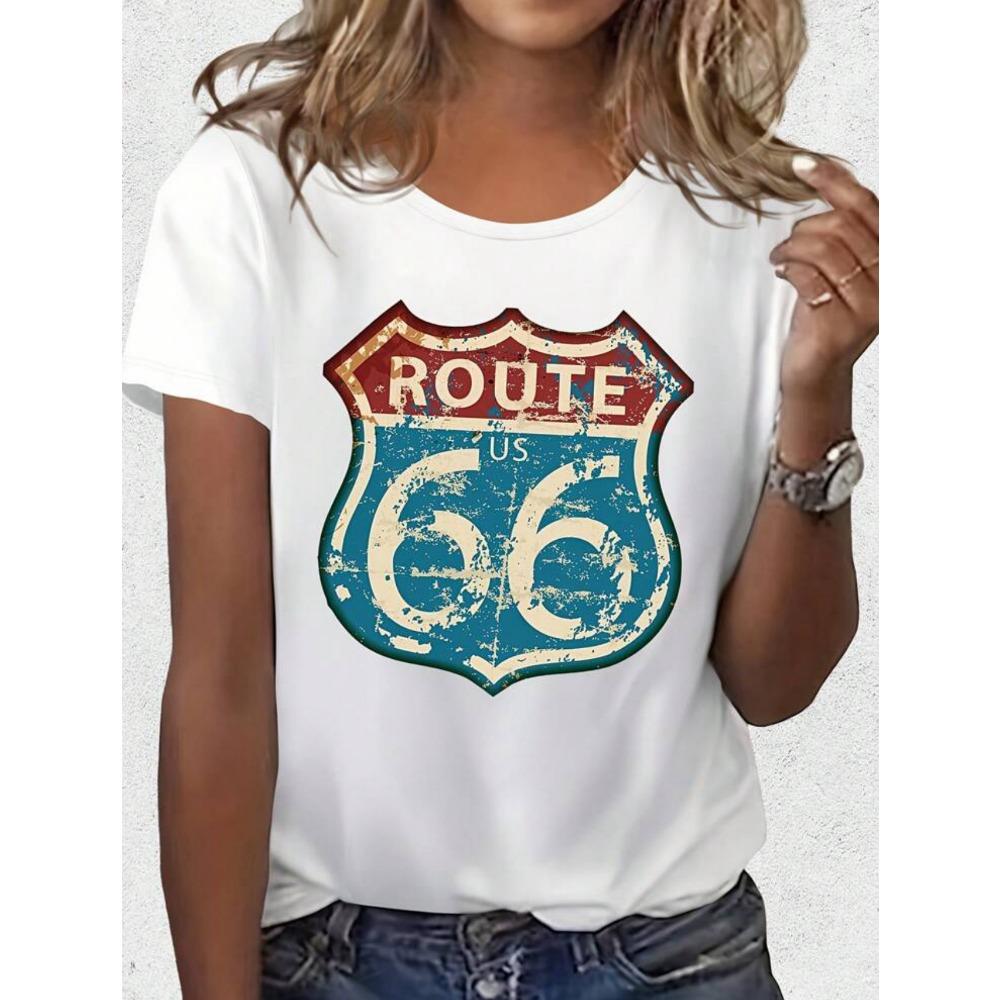 Women s Short Sleeved Round Neck Casual T-shirt with Letter Pattern Printed on It S