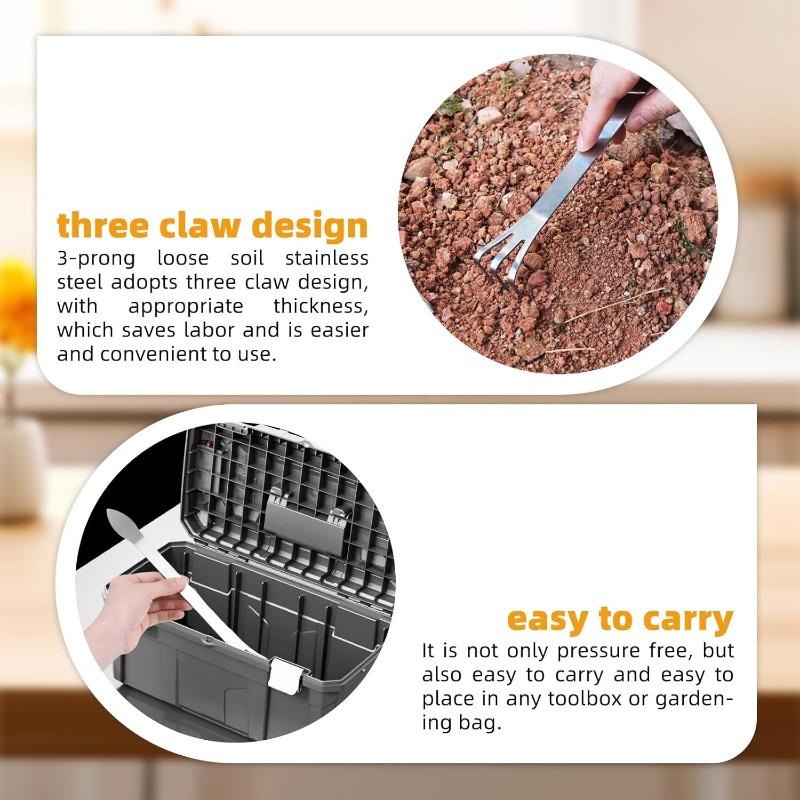 Stainless Steel Root Rake,Stainless Steel 3 Prong Root Rake Pick Loosen Soil Bonsai Tree Tool Set for Gardening Plants