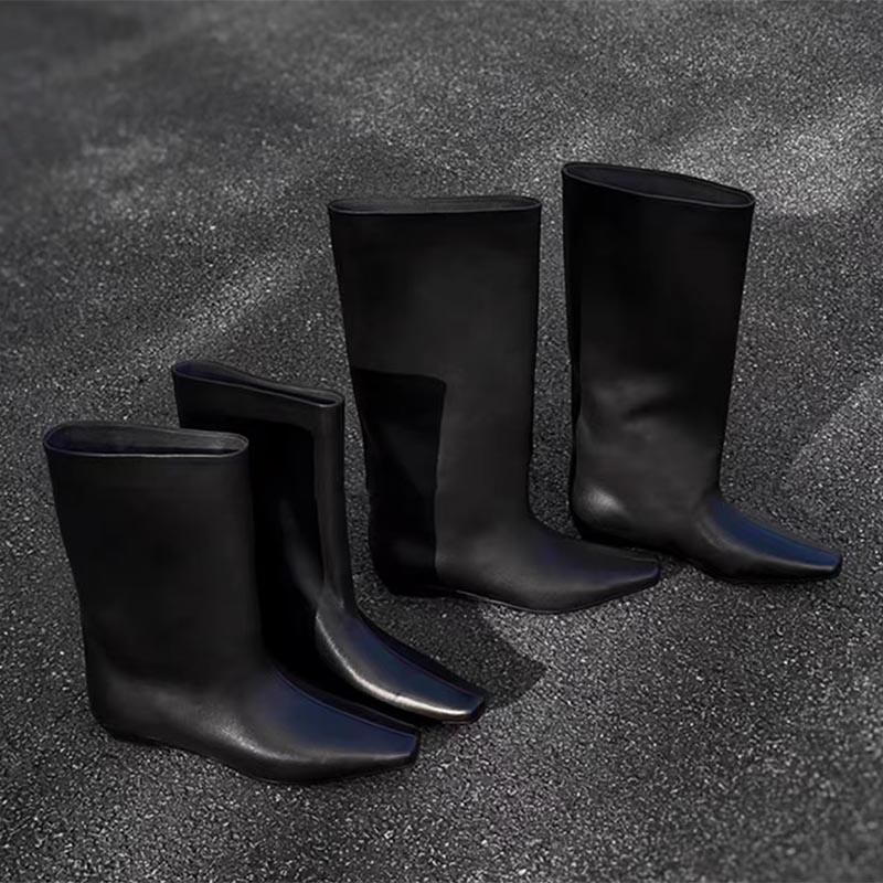 Women High Boots Designer Flats Knee High Shoes Pointed Toe 2025 Autumn Chelsea Boots New Goth Trend Walking Mujer De Zapatillas