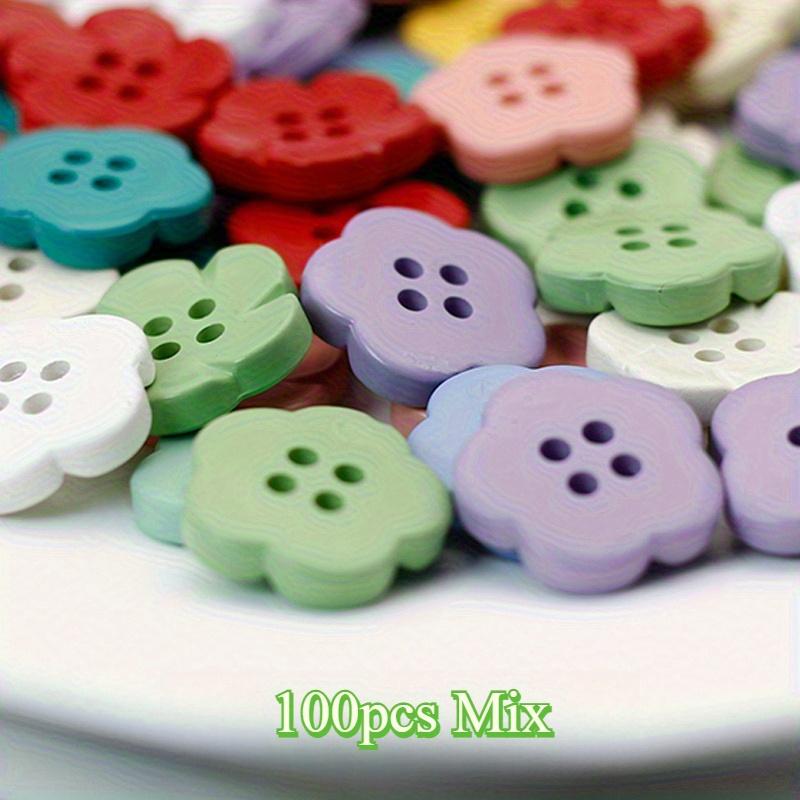 

100 шт. Пластиковые пуговицы-цветы смешанных цветов 17 мм/0,67 дюйма, Ассорти мультяшного дизайна для DIY поделок, свитеров, кардиганов, рубашек, изготовления праздничных подарков 100pcs