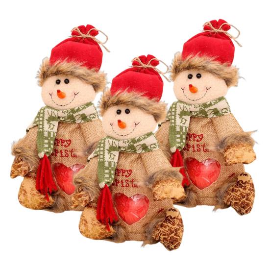 3Pcs Christmas Gift Bags Snowman Santa Elk Patterns Decorative Candy Bags