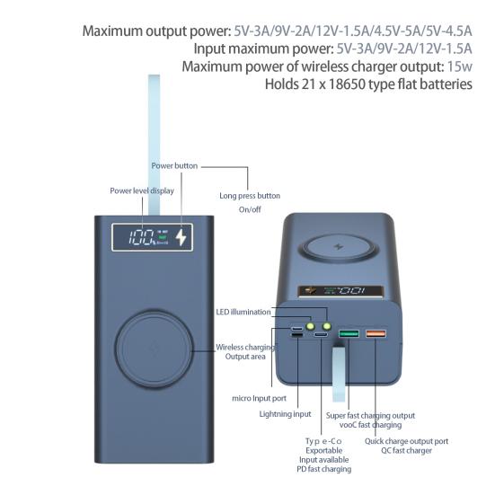 No Welding DIY Bank Shell 21x18650 Detachable Power Batteries Portable Charger Case Cell