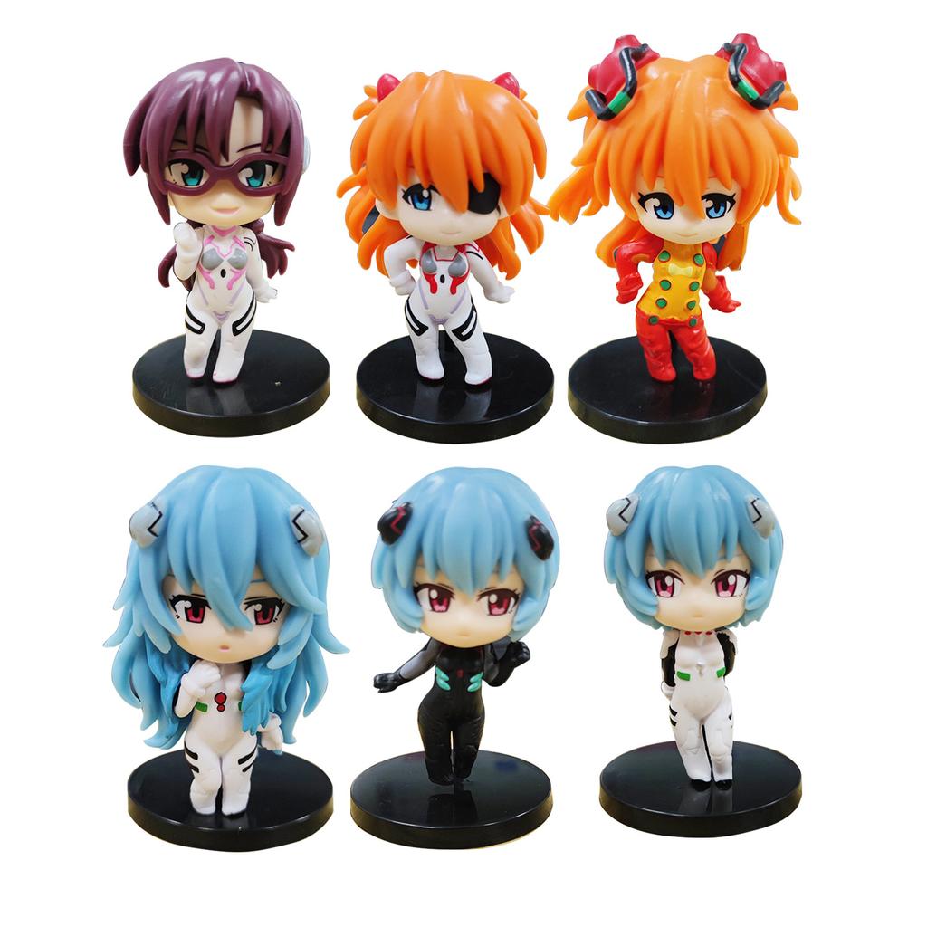 Q-Version 6 Stück/Set Anime Eva Asuka Ayanami Rei Kawaii Figur PVC Modell Spielzeug Desktop Dekorative Spielzeuge Sammlerstücke Geschenke