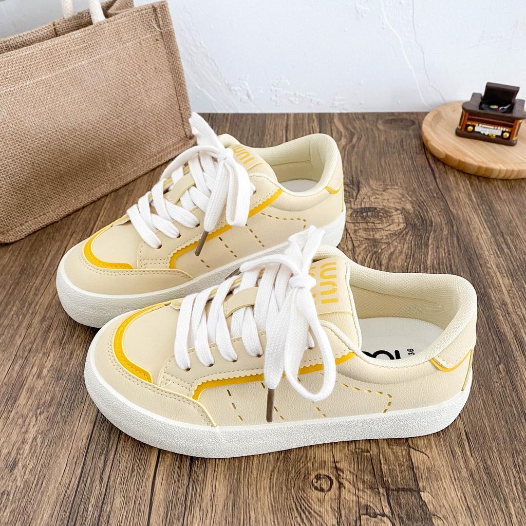 B-9395 latex insole/thick baseplate shoes women's shoes 2025 spring new leather white shoes versatile bread shoes