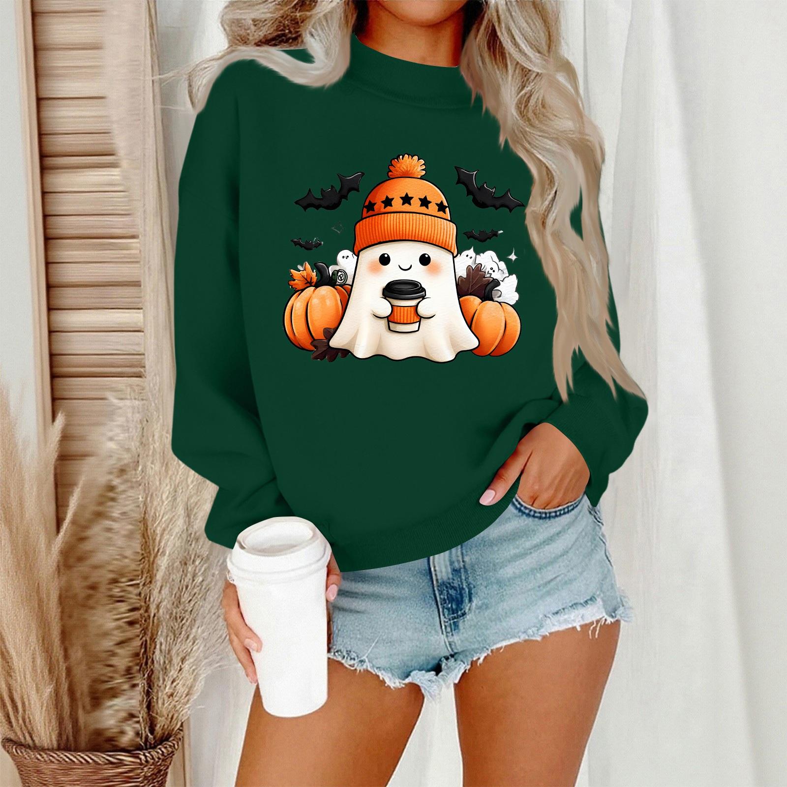 

Женский повседневный модный свитшот с круглым вырезом и длинными рукавами с принтом на Хэллоуин L