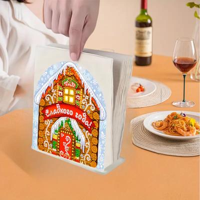 Diamond Art 5D Kreativní Kreslený Vánoční Dům Držák na Ubrousky Kapesníčky Přenosný Domácí Kancelářský Papírový Box Domácí Dekorace