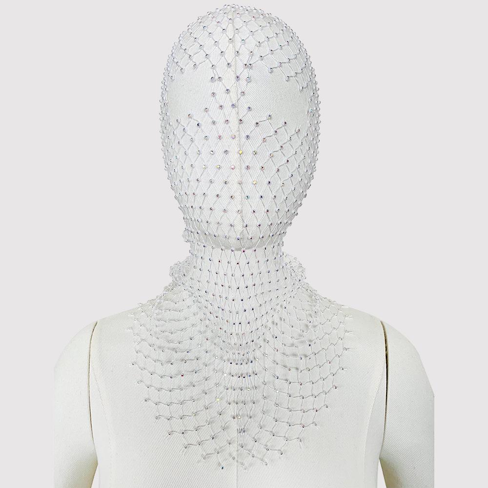 Rhinestone Fishnet Headscarf & Diamond Mask - Trendy Holiday Party Hat & Fashion Statement.