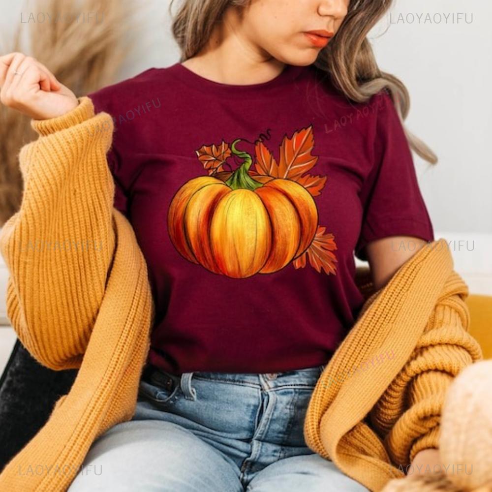 Thanksgiving Day Pumpkin Fall Vibes Graphic T Shirts Unisex Unisex Vintage Festival High Quality Cotton TShirt Casual Party Tops