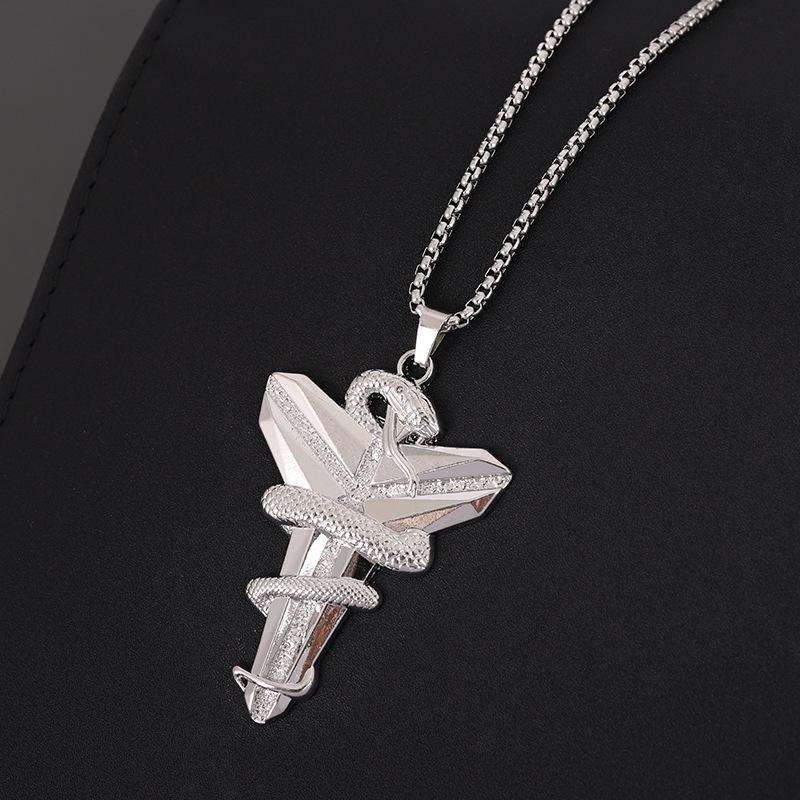 Black Mamba Viper Cross Pendant Necklace for Basketball Fans - Unisex Titanium Steel Hip-Hop Jewelry