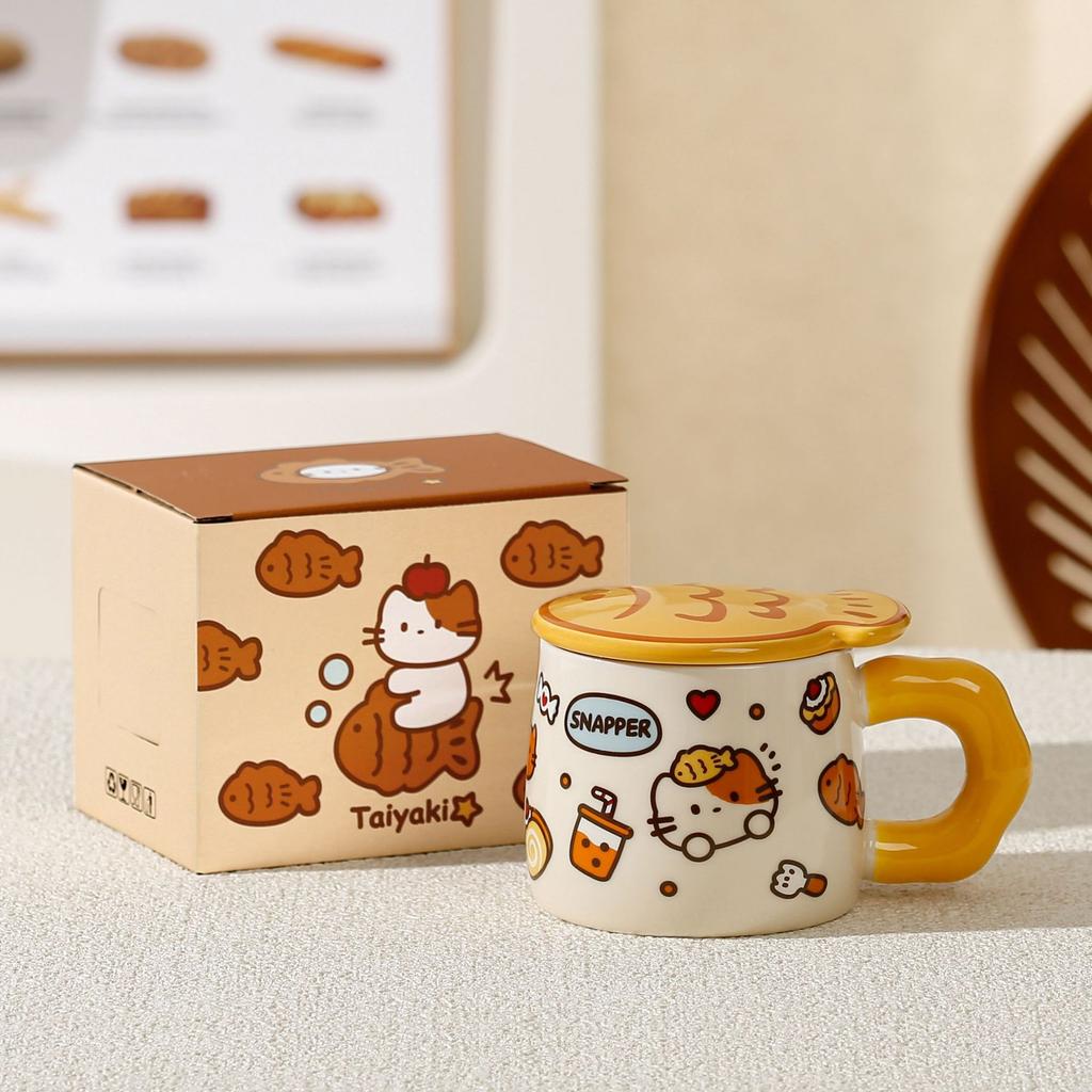 Cute Cat Graffiti Style Ceramic Cup Home Cartoon Mug Creative Souvenir Taiyaki Water Cup for Girls