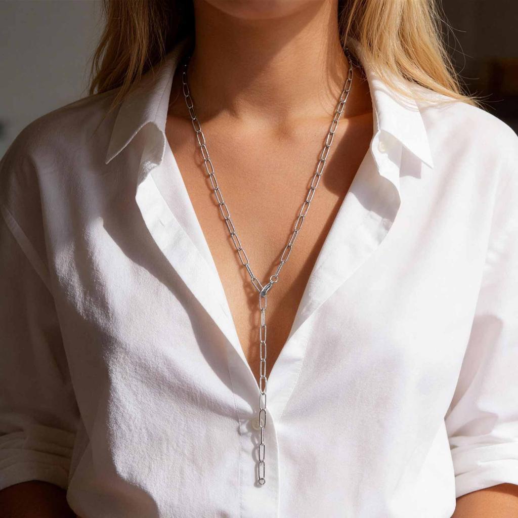 Y Necklace, Stainless Steel 18K PVD Plating Long Chain Paperclip Link Lariat Necklace for Women Aesthetic Jewelry