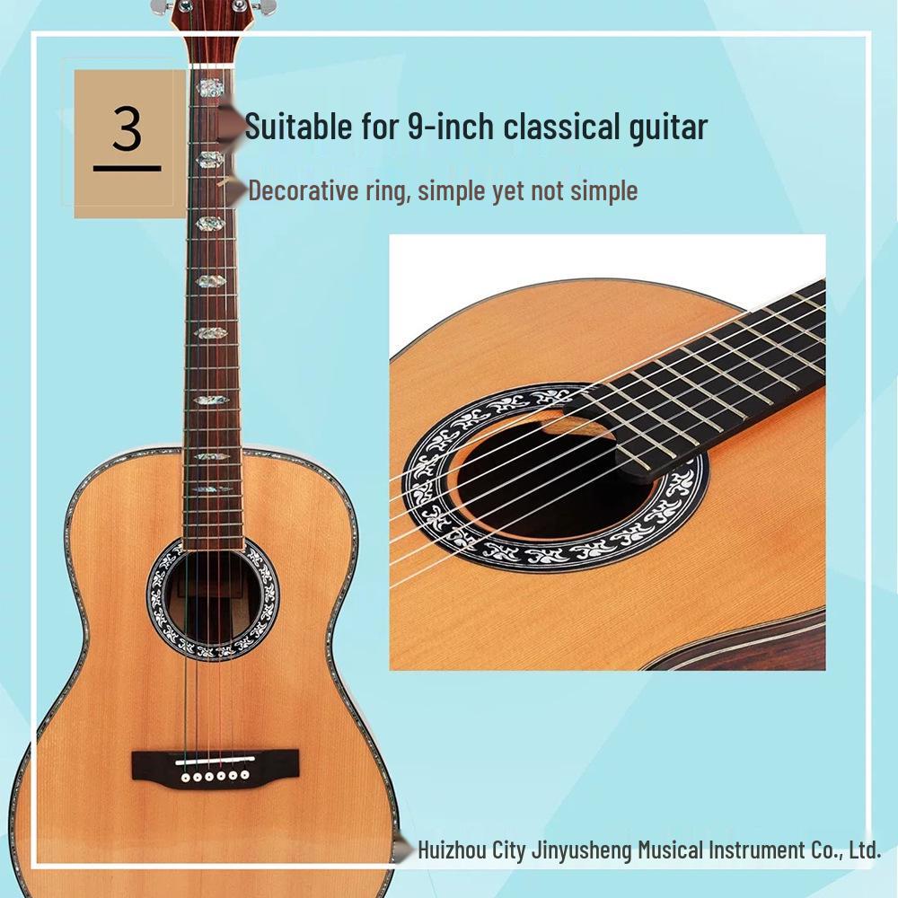 39-Zoll Klassische Gitarre Selbstklebender Schallloch-Aufkleber mit Coolem Muster - Schwarz