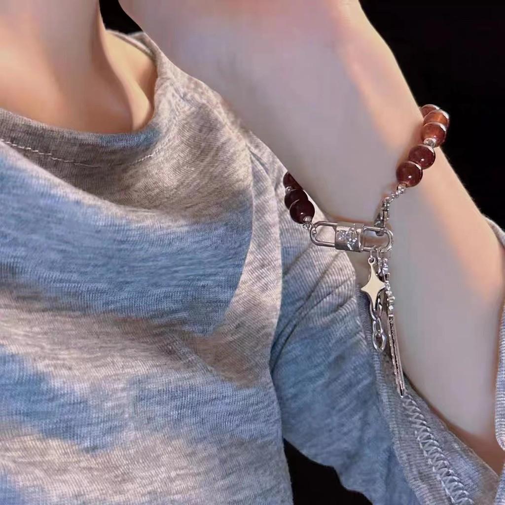 Leather Cool Brown Star Bracelet With Beads Trendy Style Winter 2023